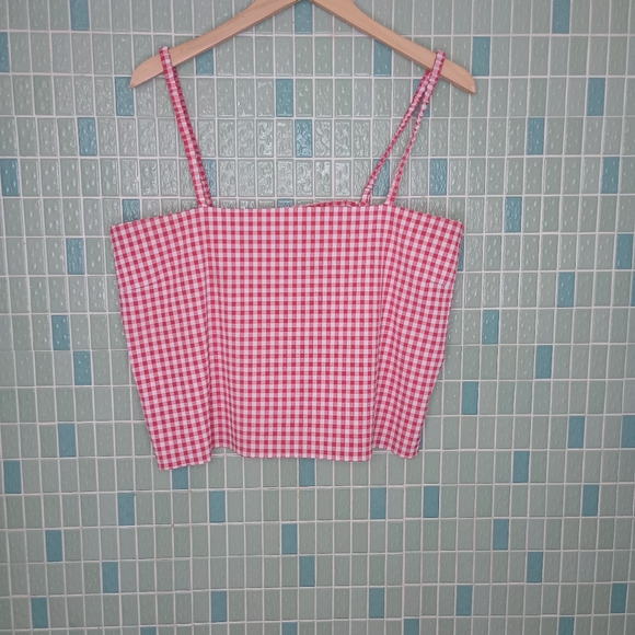 GIANNI BINI- Red & White Gingham Woven Lillian Open back Tank Top. - Picture 11 of 11